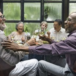 Friends enjoying a dinner party.